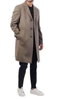 Cappotto slim fit in lana vergine e cashmere tortora Hugo Boss | 50525739252